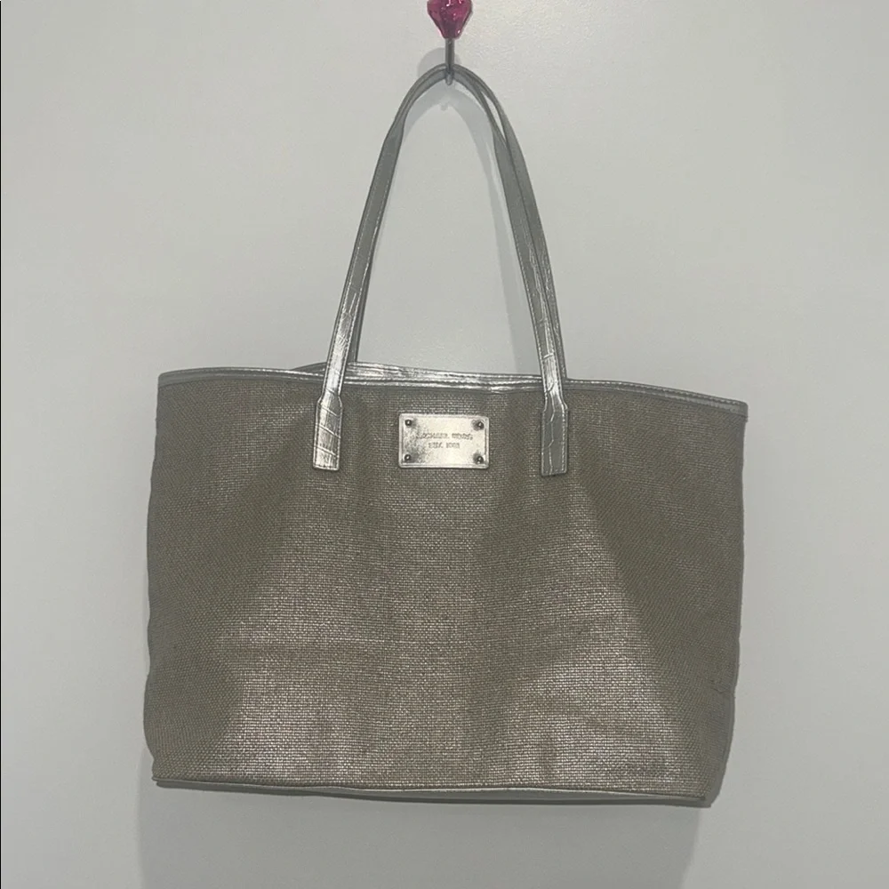 Michael Kors Metallic Taupe Tote Bag with Silver Trim - Picture 1 of 10
